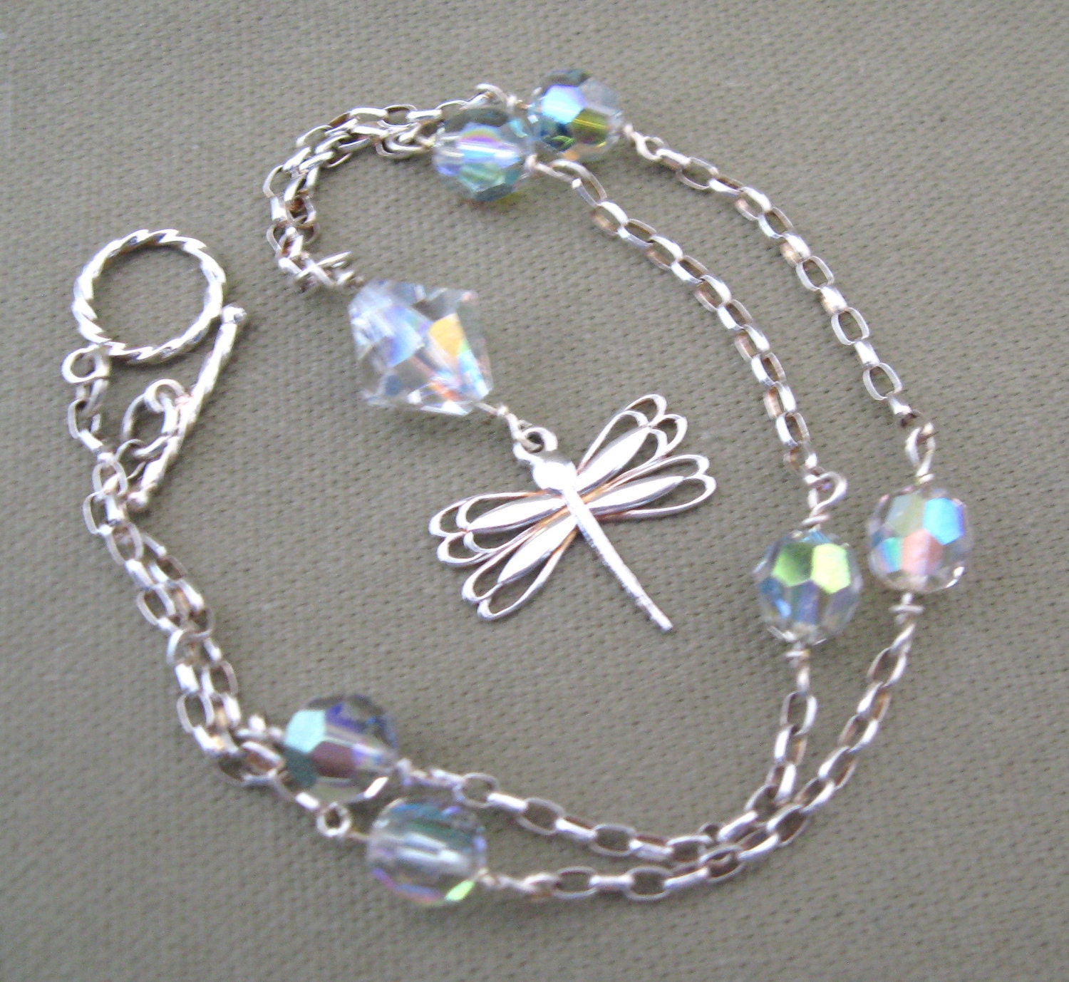 Sterling Dragonfly Crystals Necklace