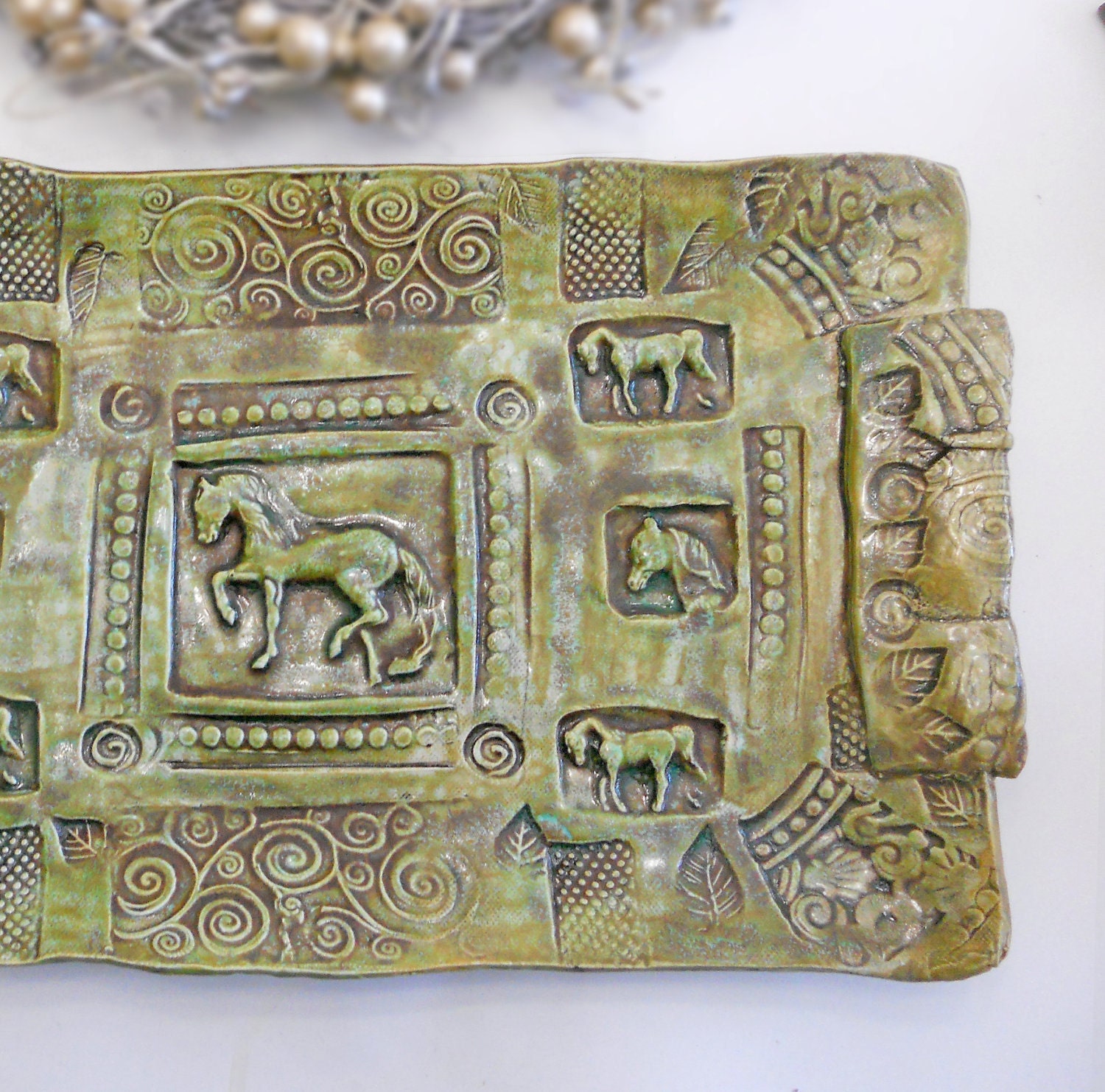 Ceramic Horse Platter Serving Tray Wedding Gift Mother's Day