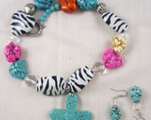 Zebra Cross Necklace Chunky Magnesite Mulitcolored
