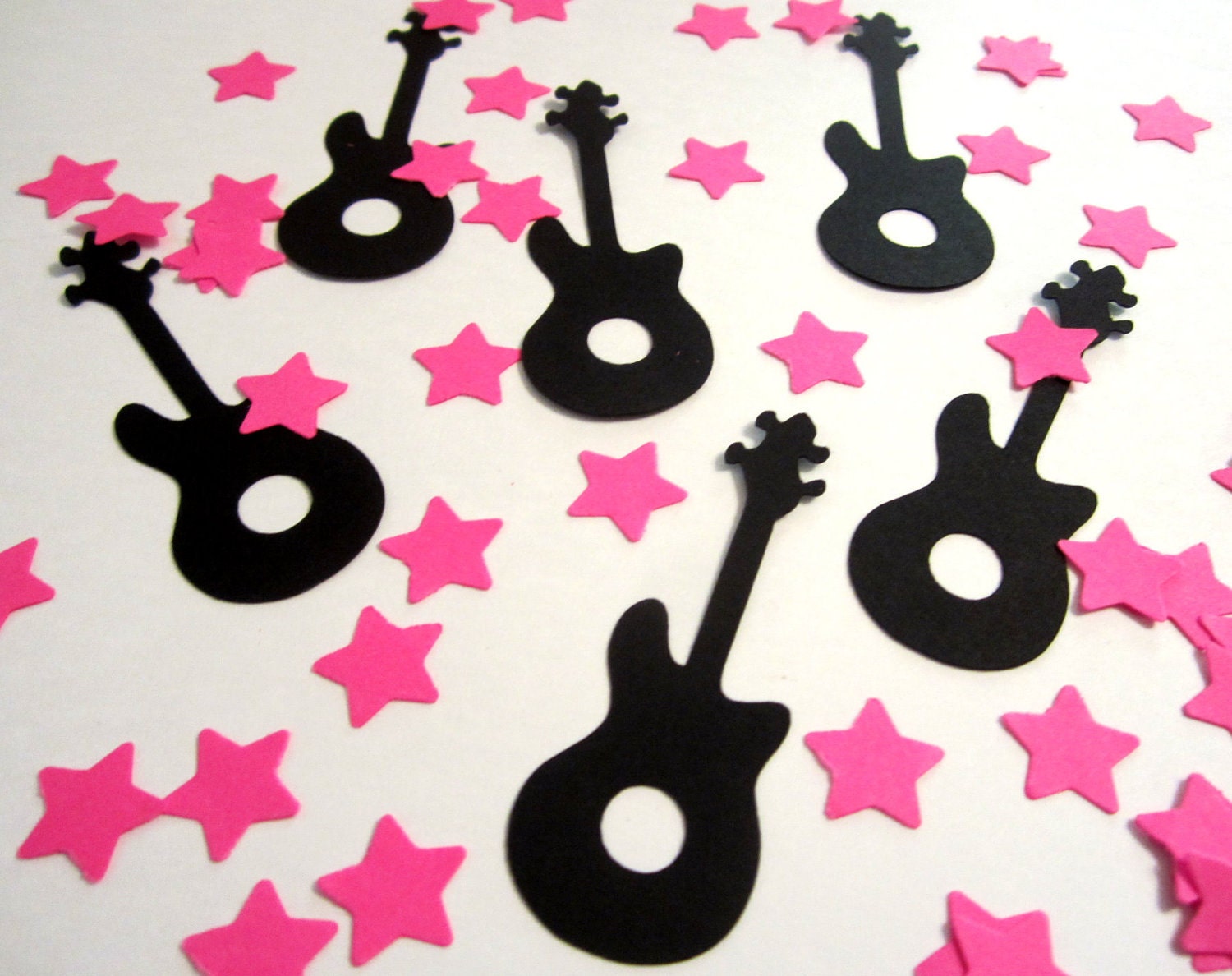 125 Rock Star Princess Guitar Hot Pink Stars Paper Piecing Embellishment Confetti Cupcake Toppers Rockstar Pop Star Popstar