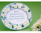 ARTIST MOVING SALE Hand Painted Frame and Quotation - Mother is the Name ... (4 lines) - Blue Gingham, White Daisies - Mothers Day New Baby