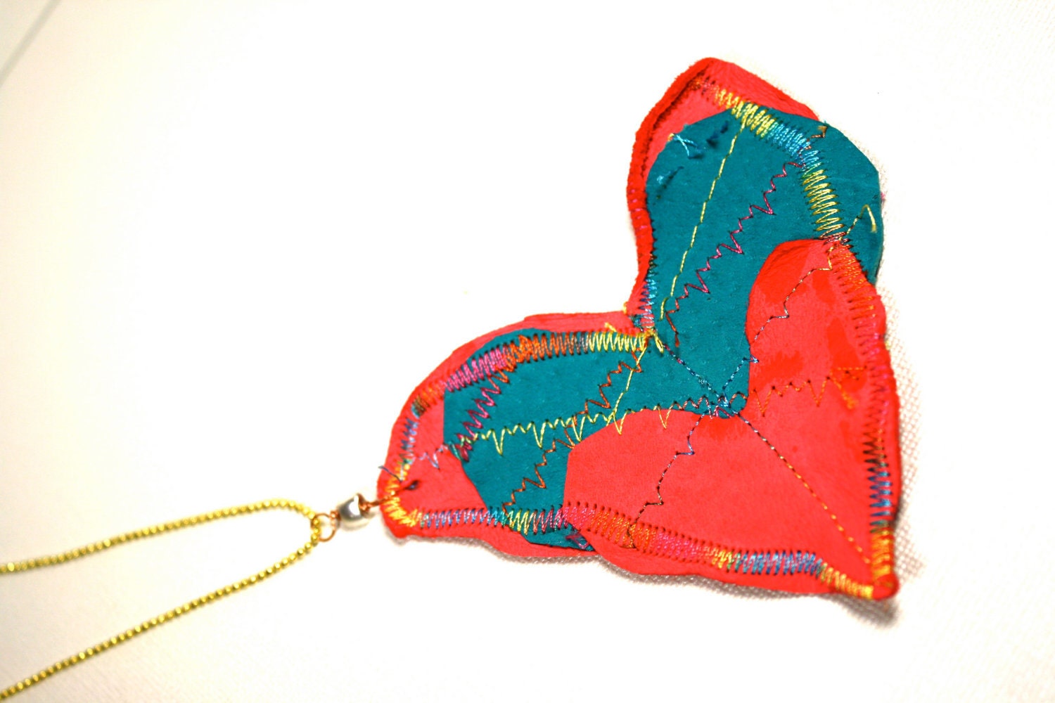 Patch Work Necklace with Genuine Leather on a 14kt Gold Plated Ball Chain Fashion Gift under 35 Colorful Hipster