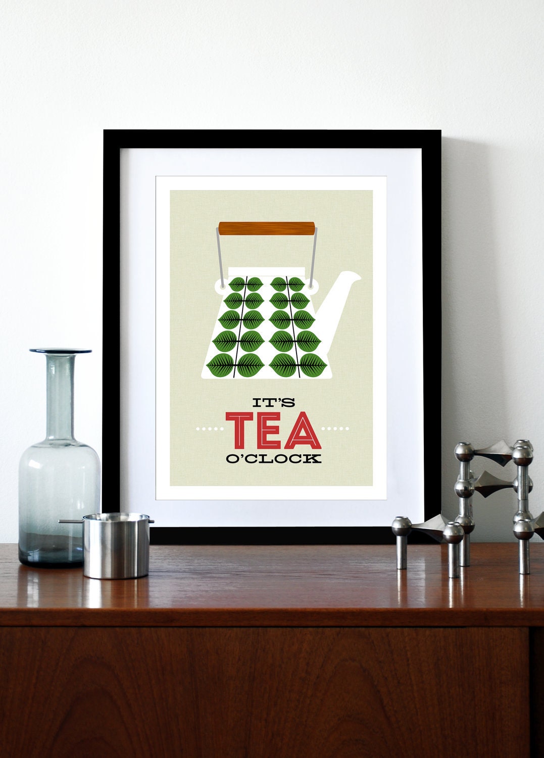 Mid Century Modern poster print Stig Lindberg retro tea coffee kitchen art - It's Tea O'clock - A3