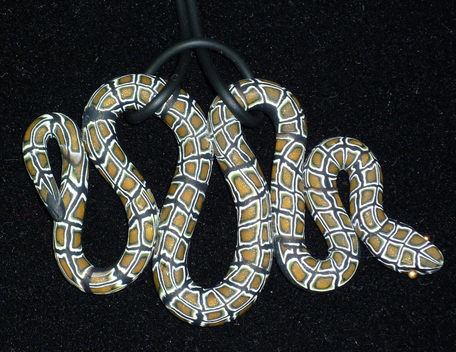 Gold And Black Snake Necklace Pendant Charm Slithery Reptile Art