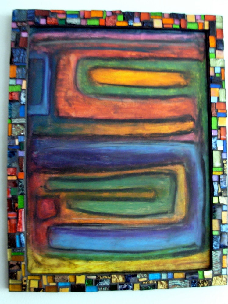 Bold Abstraction (Yellow Ochre) Oil Pastel with Mosaic Frame from Marzanne Collaboration