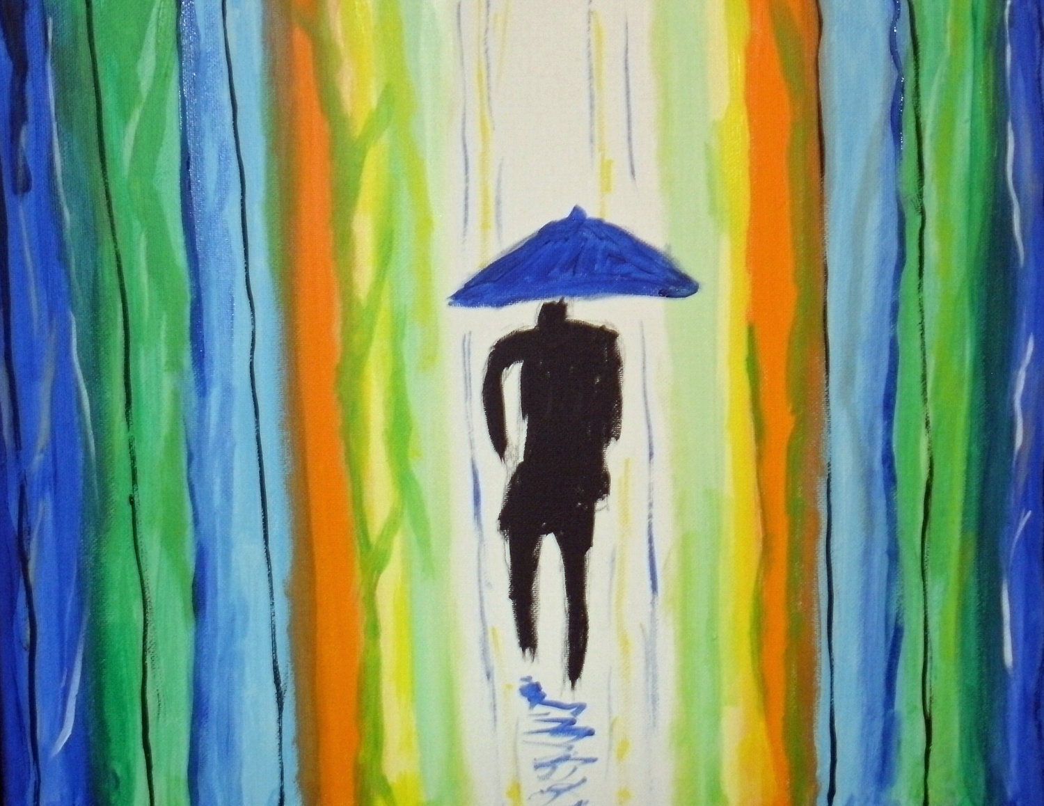Abstract  acrylic man in the rain painting 16X20