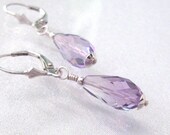 Amethyst Earrings, Gemstone Briolette Teardrops in Sterling Silver
