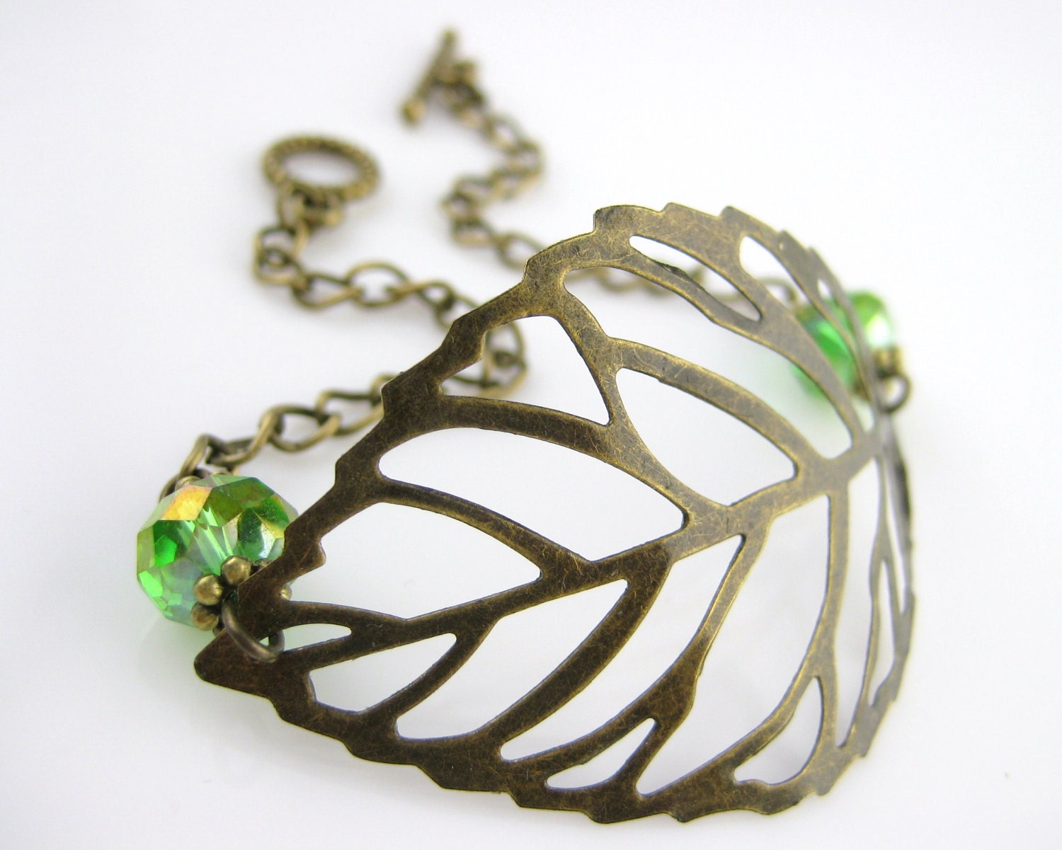Brass Leaf Bracelet Toggle Clasp Filigree Leaf Jewelry Bronze Woodland Bracelet
