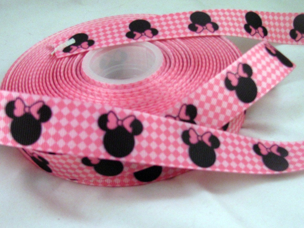 3 Yards 7/8" Diamond Minnie Mouse Grosgrain Ribbon