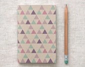 Eco Friendly Mini Journal, Sketchbook - Geometric Patterns, Purple, Green, Pink Triangles