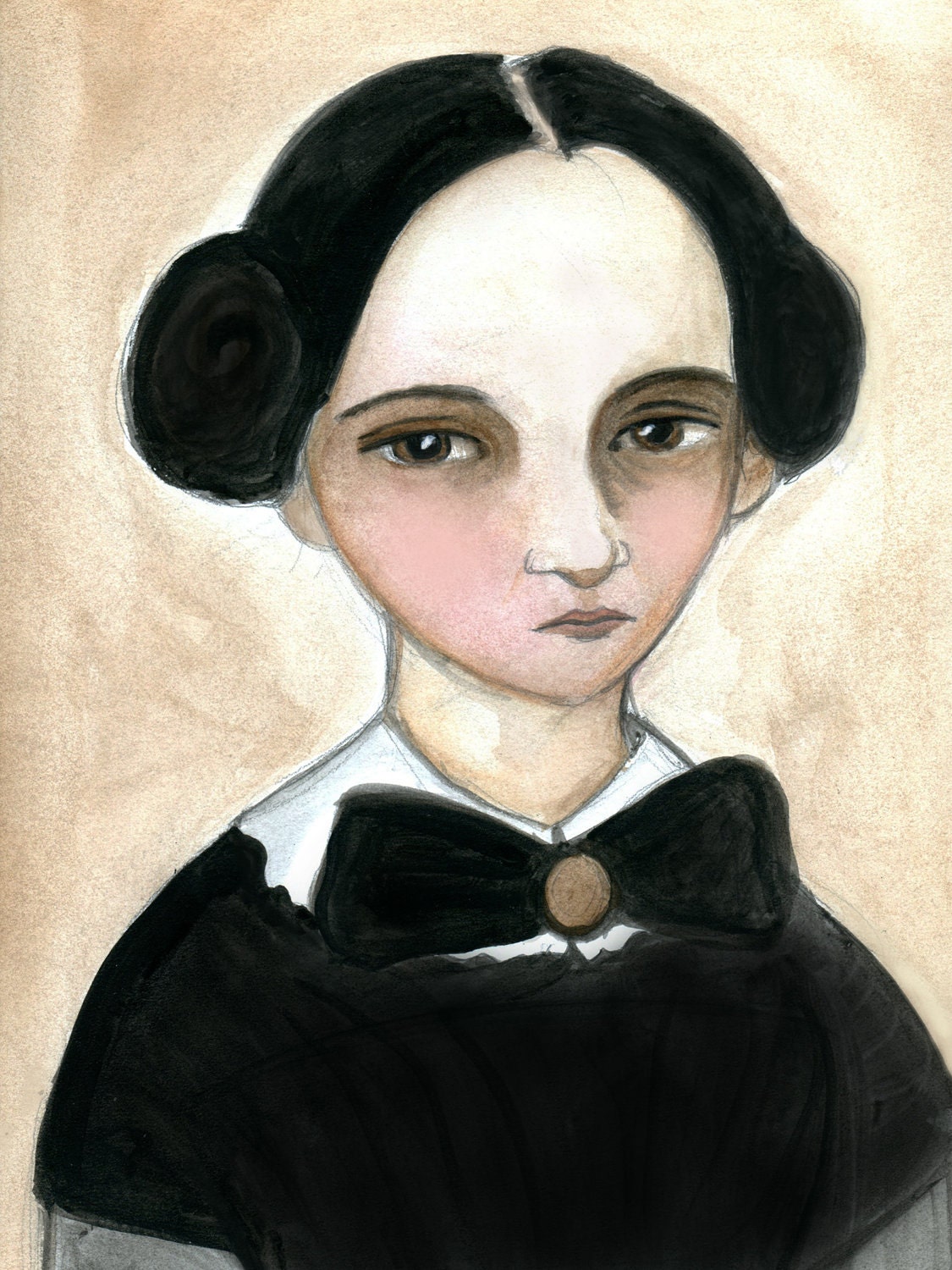 Miss Becky - An Illustrated Victorian Watercolor Portrait Print (6x8)