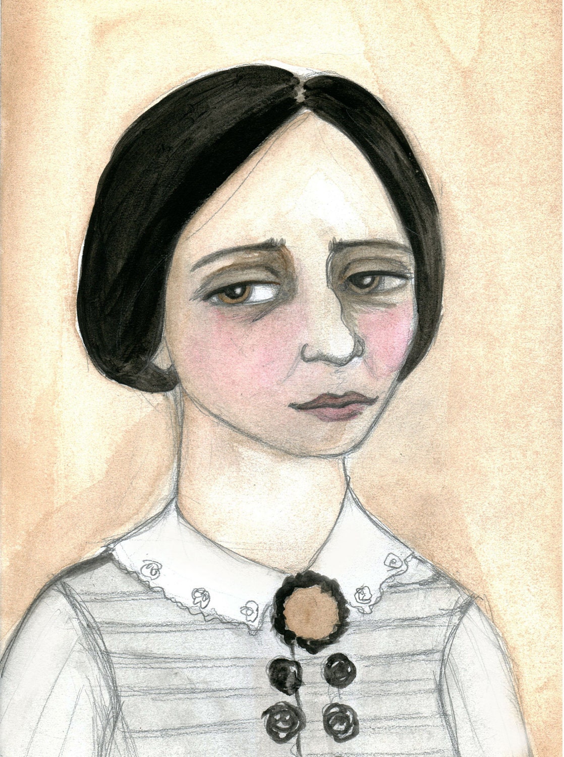 M. Hortence - An Illustrated Victorian Watercolor Portrait Print (6x8)