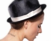 Unisex Summer Navy Straw Rockabilly Hat Mens / Womens / New Can Be Made in Any Size/ Fedora