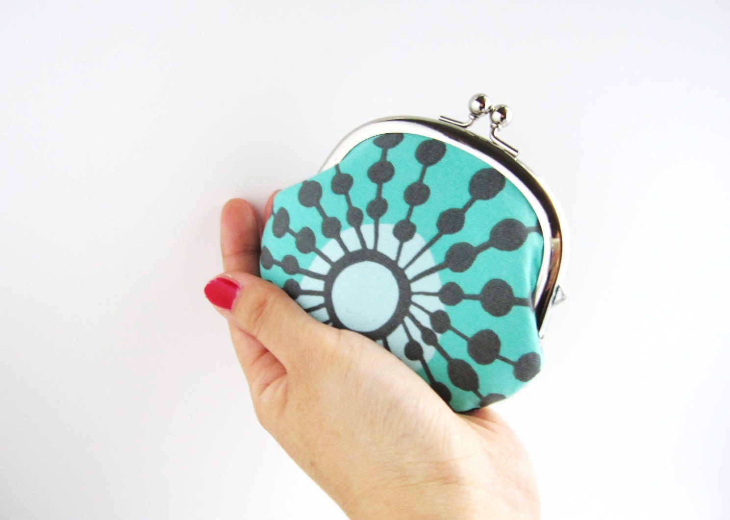 silver frame coin purse- turquoise flower