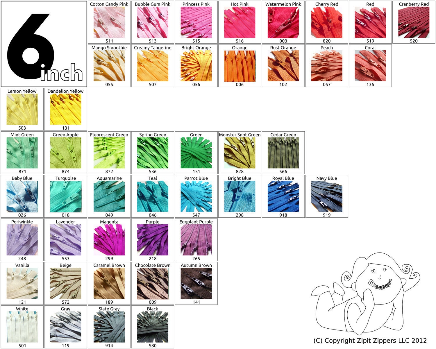 6 Inch Zippers (50) Pieces Choose your own colors cherry red orange green yellow gray beige black white vanilla bubble gum pink