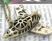 Pretty retro copper hollow carved 3d airplane necklace pendant jewelry vintage style