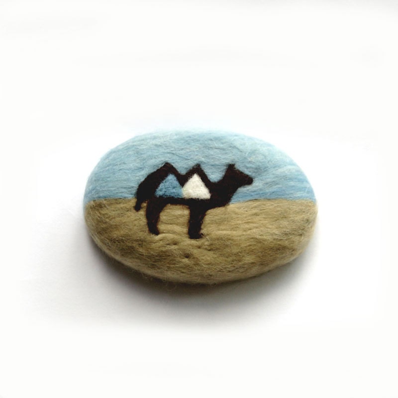 Felted Soap Blue and Beige with Camel (White Tea and Ginger)