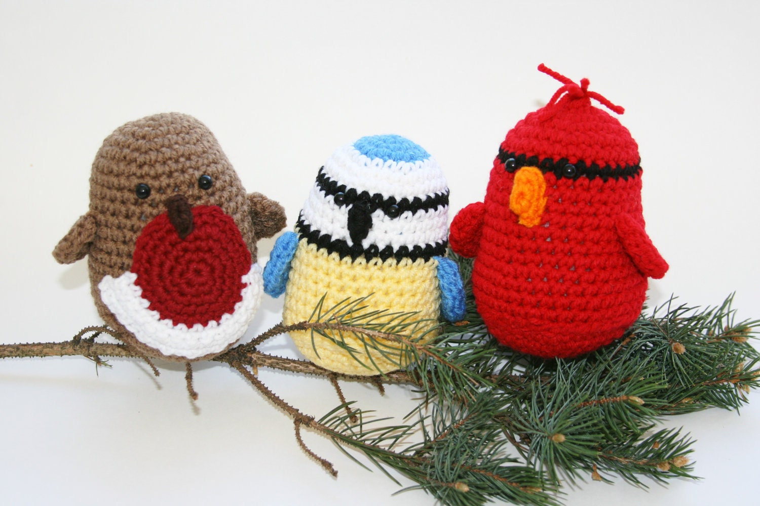 Cardinal Robin Blue Tit Bird set of three large friends crochet iMother's Day gift Toy natural lodge decor decoration