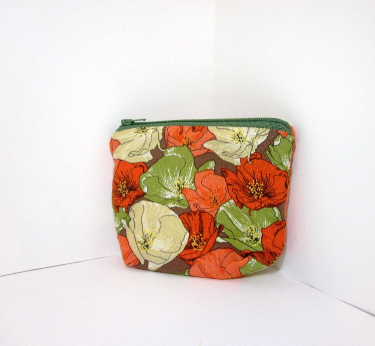Small Cotton Zipper Pouch -  Floral Print
