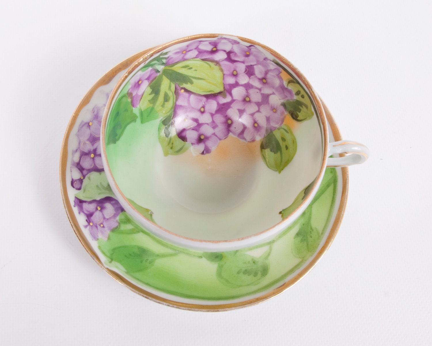 Purple Lilac Teacup and Saucer I E & C Co Hand Painted Japan Dated 1868-1912 RARE