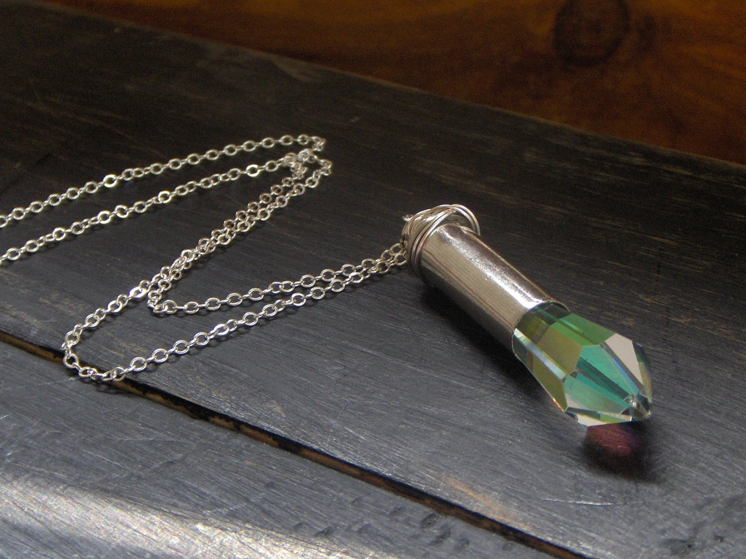 She Was The Deadliest Assassin. Aurora Borealis Crystal and Bullet Shell Necklace