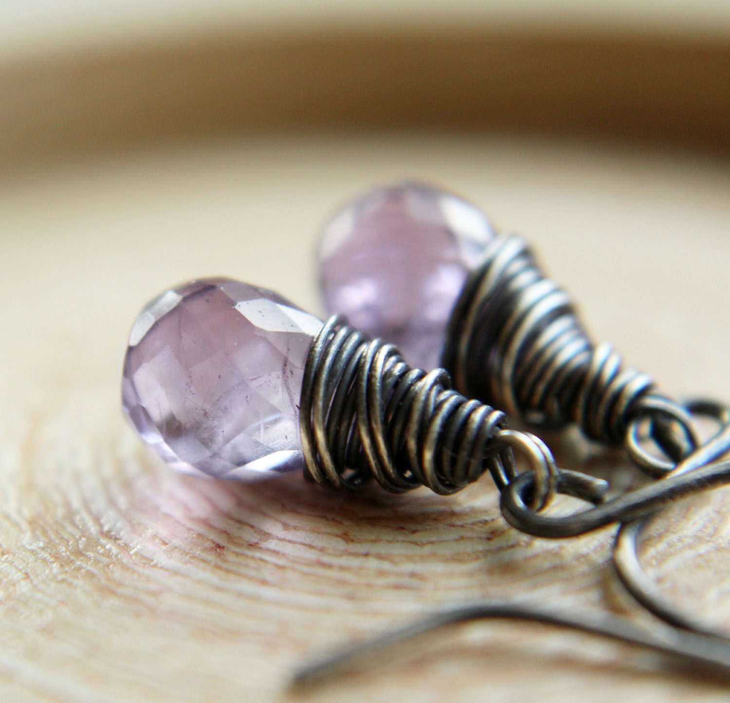 Amethyst Earrings - Oxidized Silver, Handmade Earrings, Wire Jewelry,  Birthstone, Wire Wrapped, Amethyst Jewelry