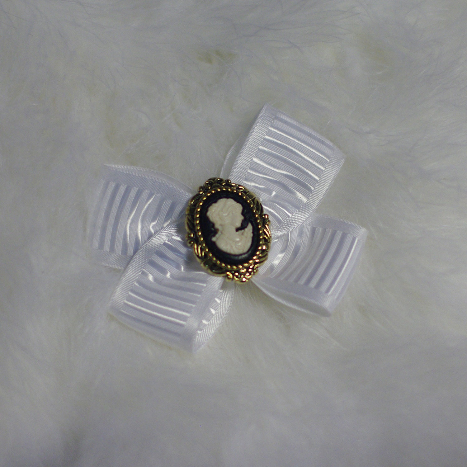 Vintage inspired cameo on white bow