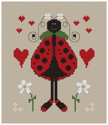 Valentine's bug No.1 cross stitch by Helga Mandl E-pattern PDF