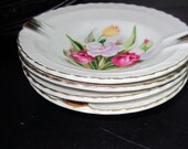 Vintage Norleans Set of 4 Small Floral Ashtrays