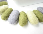9 felted wool pebbles / beads (olive, gray, light green)