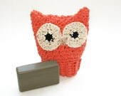 Owl mitt, washcloth, dishcloth puppet eco friendly 100 percent cotton Mother's day gift tangerine