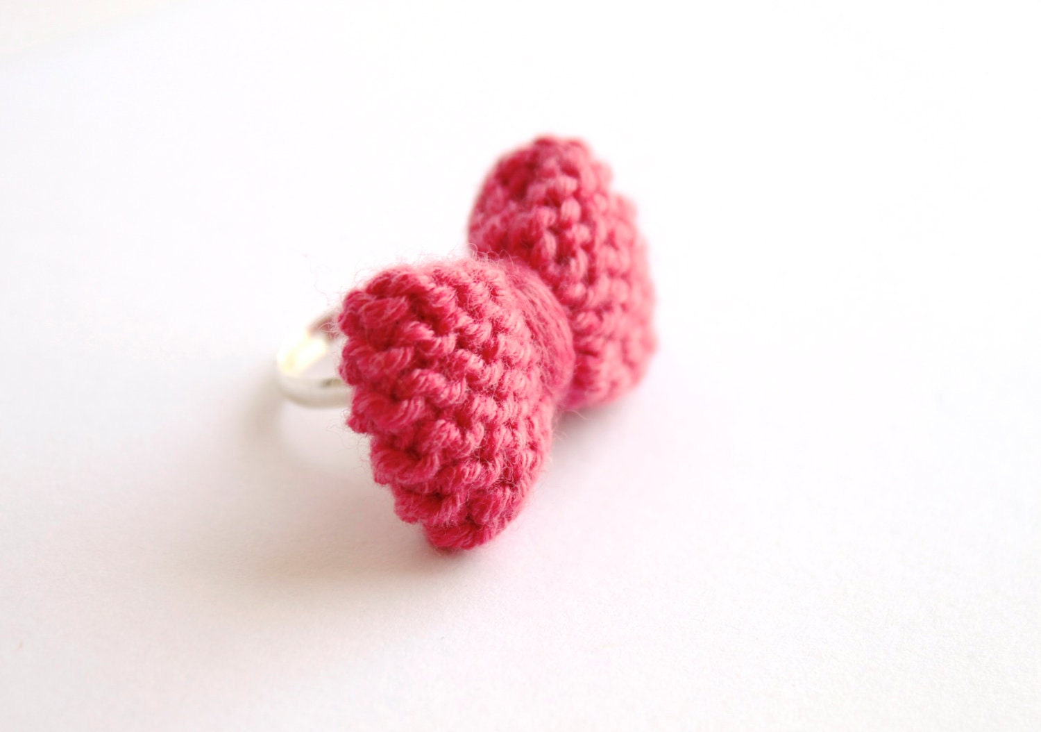 Bow ring knitted in bubblegum pink: READY TO SHIP