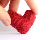 Red heart pin brooch knitted in merino wool - valentines day