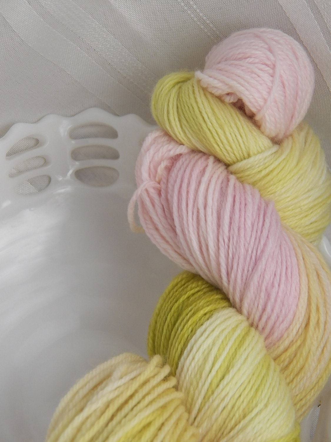 Tea Rose fingering weight pink and green mix Superwash merino blend sock shawl yarn Bare Sheep Yarn