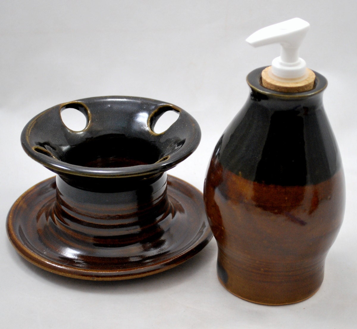 Black and Brown Bathroom Set Stoneware Clay Pottery
