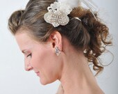 Bridal headpiece,  Feathered headpiece, brooch, Pearl and Crystal clip, hair bridal accessories