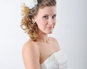 hair bridal accessories, Feathered headpiece Flower, White feathers and flower Bridal Headpiece