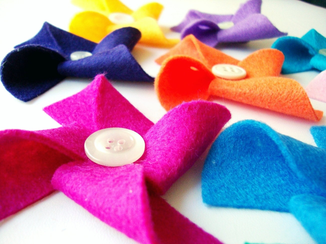 Whimsical Felt Pinwheel Hair Clips with Button Accent - Pick 2 Colors