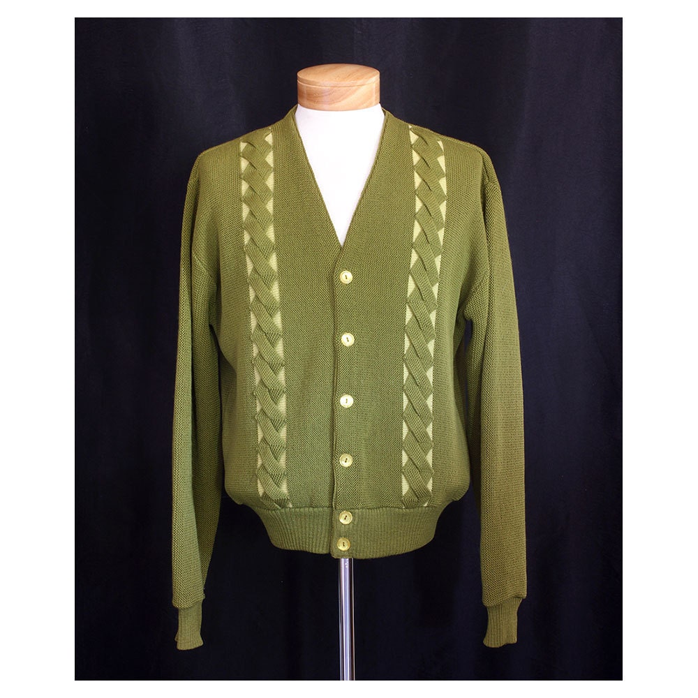 Vintage 1950s TV Night Mens Cardigan Sweater XL