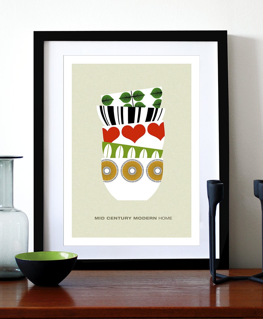 Mid Century Modern poster print retro Stig Lindberg Cathrineholm Kaj Franck tea coffee kitchen art - Mid Century Modern Home 2 - A3
