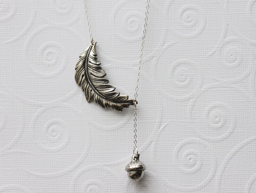 Silver Leaf Necklace , Silver Leaf And Acorn Charm, Everyday Jewelry, Woodland Necklace - madebymoe