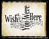Wish You Were Here Lyrics - Pink Floyd Word Art - Word Cloud Art Woodblock Print - Gift Idea