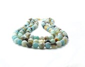 DEW. amazonite agate triple strand necklace with gold filled accents in aqua, brown, ivory, copper and green
