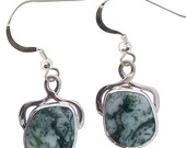 Tree Agate and Sterling Silver Dangle Earrings  etree2004