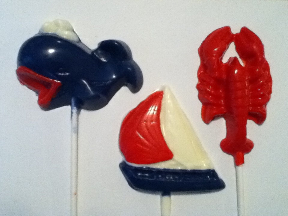 24 Red White and Blue Nautical Lollipop Party Favors