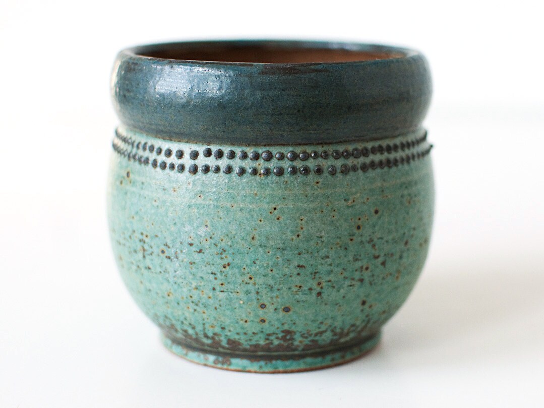 Spotted Cup, Turquoise, Stoneware, 10-12 Ounces