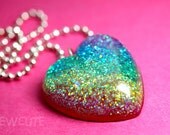 Vacation Necklace Over the Rainbow You'll Find a Glitter Heart Resin Pendant...handmade by isewcute
