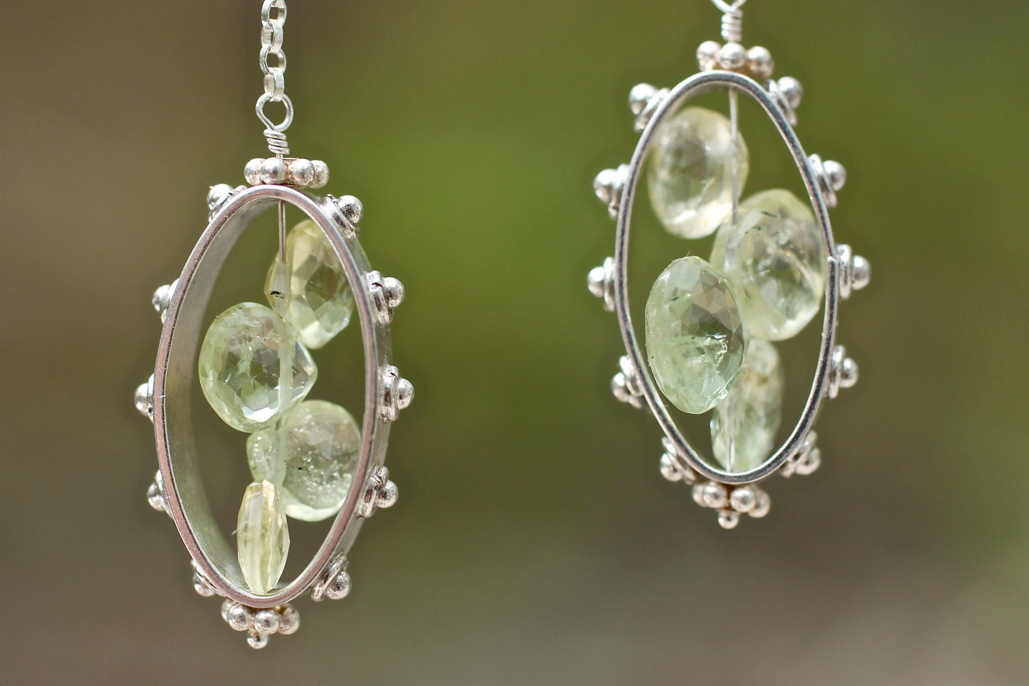 Yellow Aquamarine Earring Silver Long Chain Gemstone Earrings