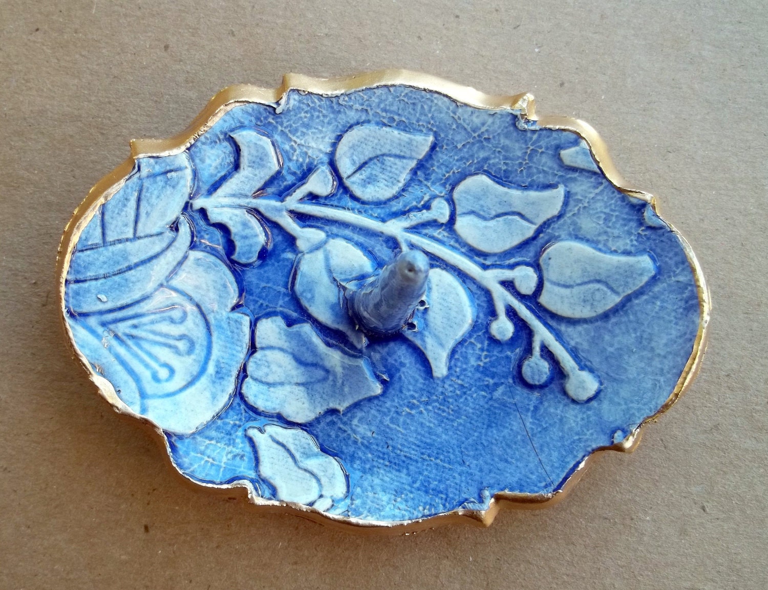 Cobalt Blue Damask Ceramic Ring Holder