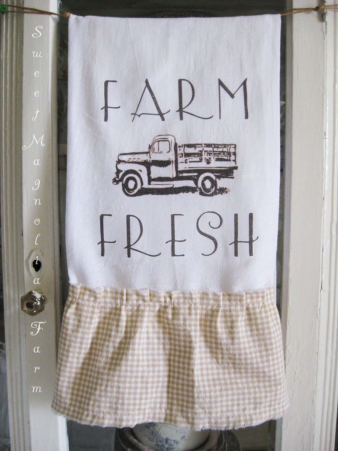 Flour Sack Kitchen Towel ."Farm Fresh" Vintage Truck...for your Home, Farmhouse or Cottage